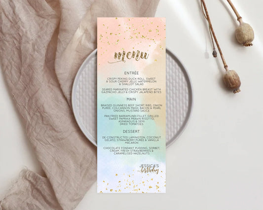 Editable Pastel Menu Pastel Rainbow Menu Template Colorful Pastel Table Deco