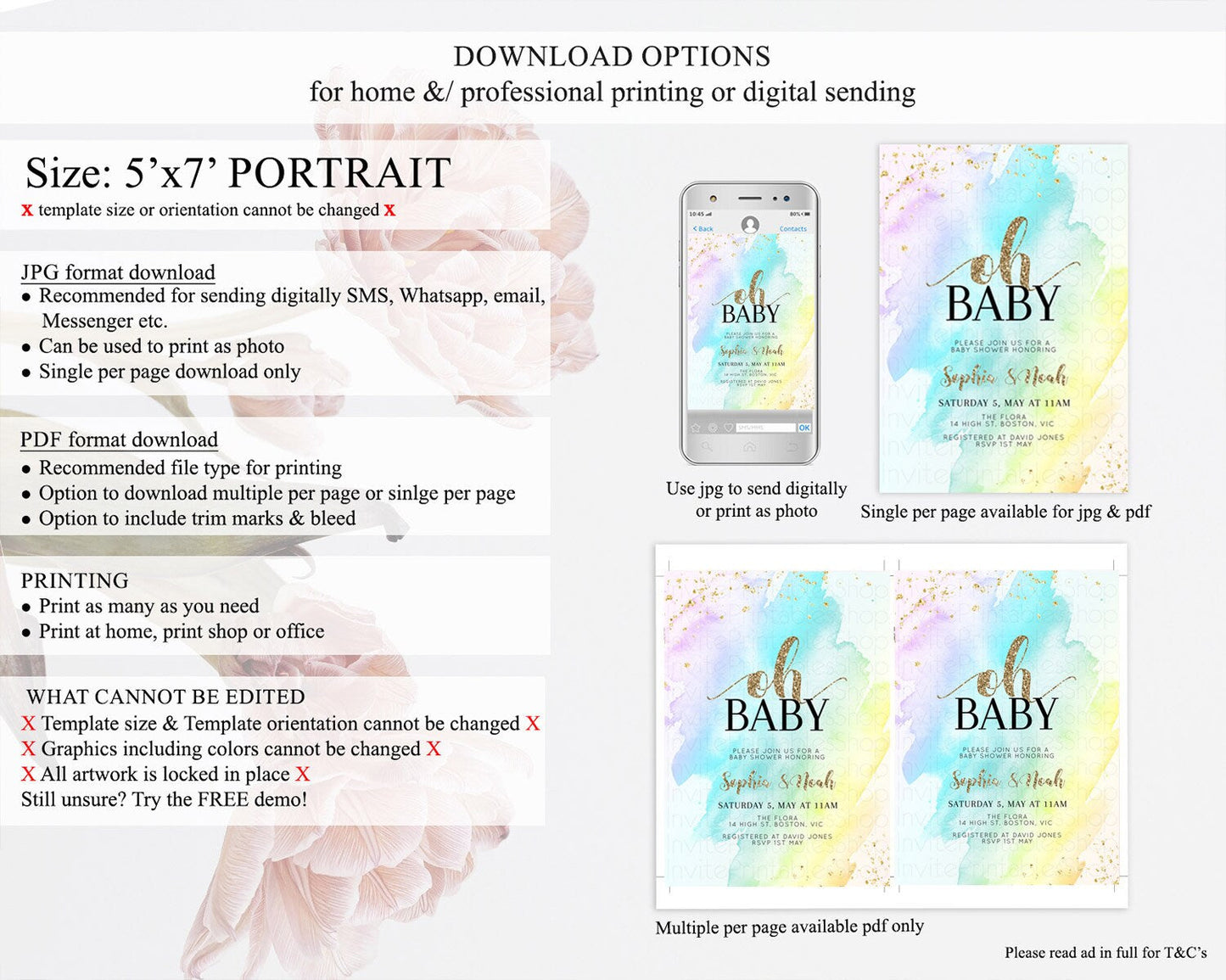Pastel Baby Shower Invitation Rainbow Baby Shower Invitation Colorful Pastel Watercolor Invitation Gold Glitter Sprinkles Ombre D11026