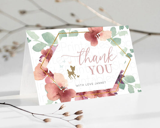 Editable Fawn Thank You Deer Thank You Card Pastel Floral Deer Birthday Than