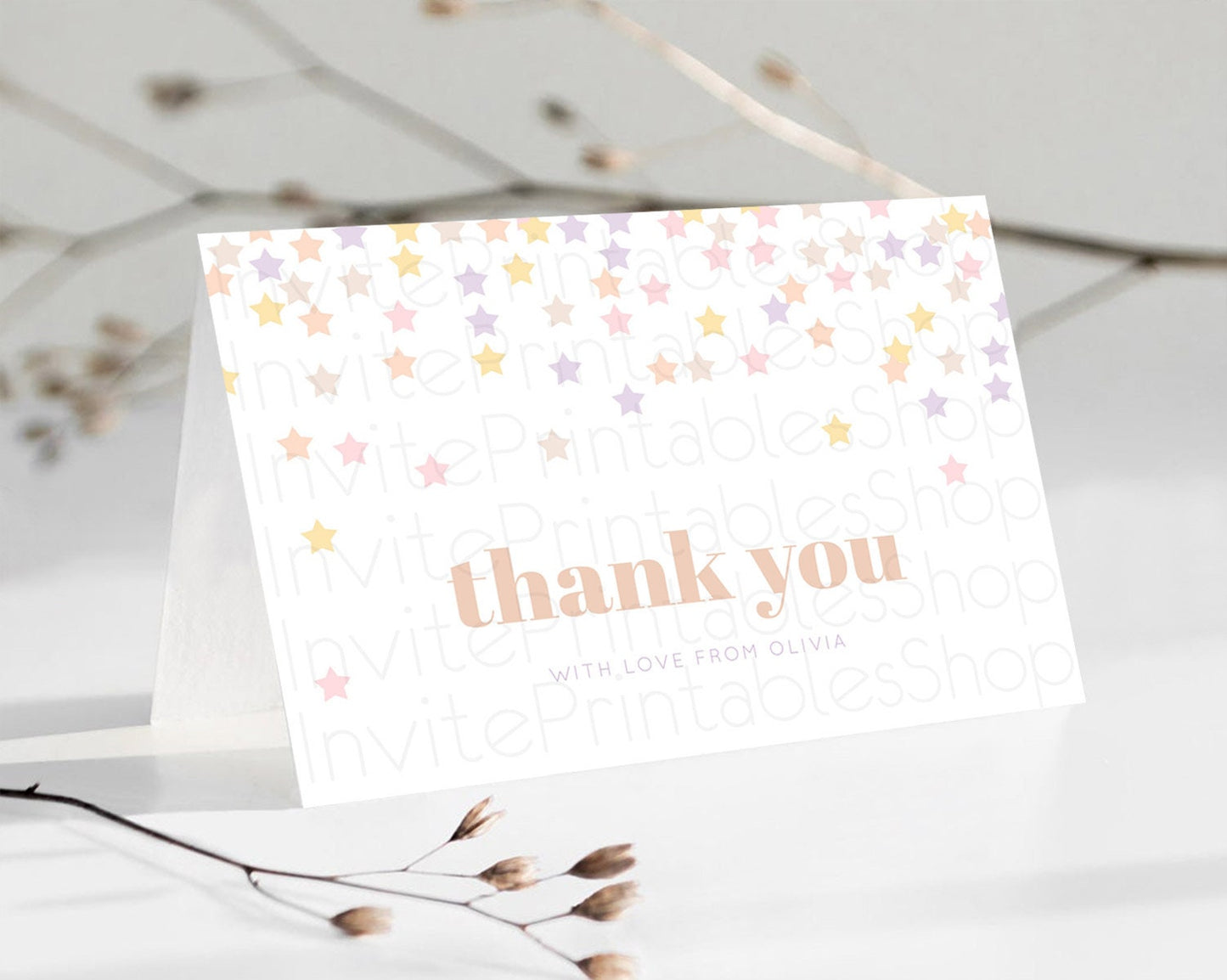 Star Thank You Card Pastel Stars Thank You Shooting Star Rainbow Colorful Confetti Twinkle Little Star Birthday Teacher Thank You D10810