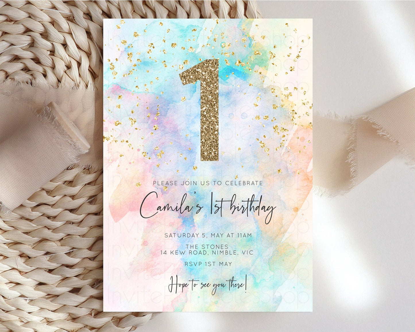 Rainbow Birthday Invitation Pastel Birthday Invite Ombre Colorful Invite Splash Watercolor Invite Glitter Sprinkle Invite 1st 2nd 3rd 276v3