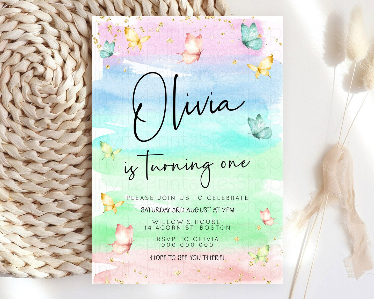 Pastel Butterfly Birthday Invitation Butterfly Birthday Invitation Whimsical Butterfly Enchanted Garden 1st 2nd Birthday Invitation D23179