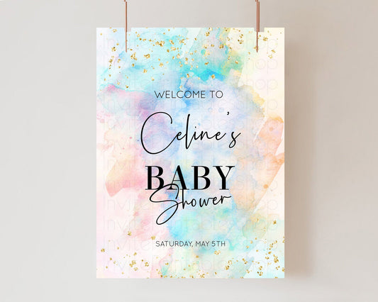 Pastel Baby Shower Welcome Sign Pastel Rainbow Welcome Sign Colorful Rainbow Confetti Watercolor Glitter Décor Pastel  Welcome Sign D10266