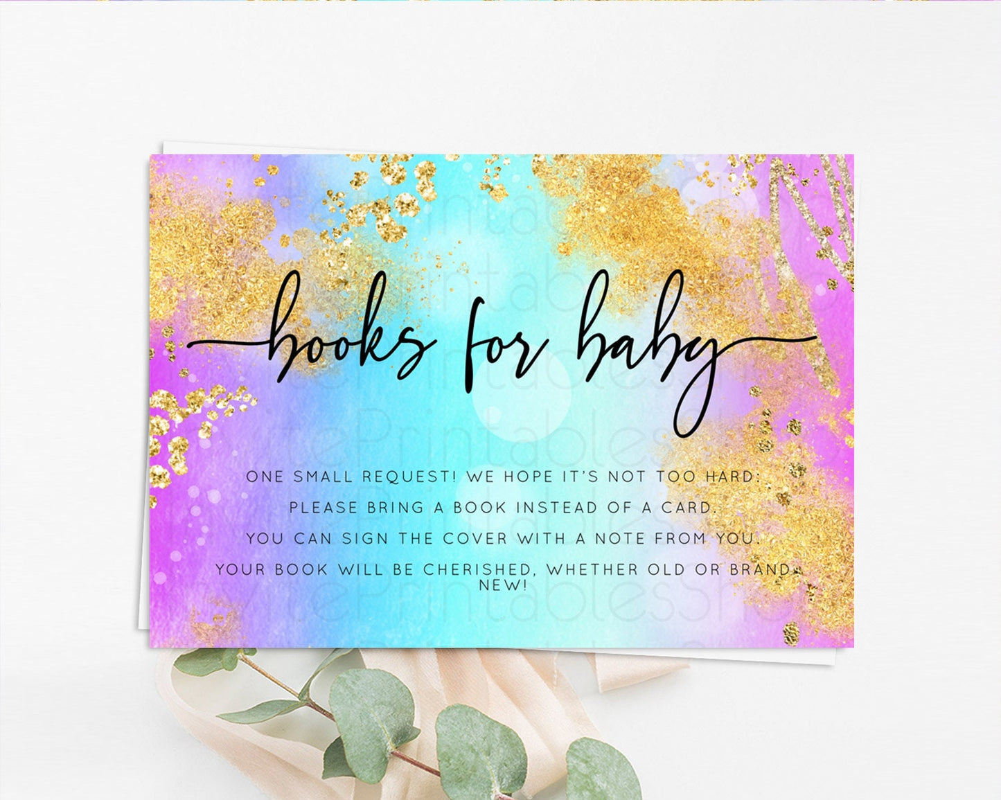 Pastel Books For Baby Card Pastel Rainbow Book Insert Colorful Ombre Watercolor Book Card Confetti Glitter Baby Book Poem Request D10564