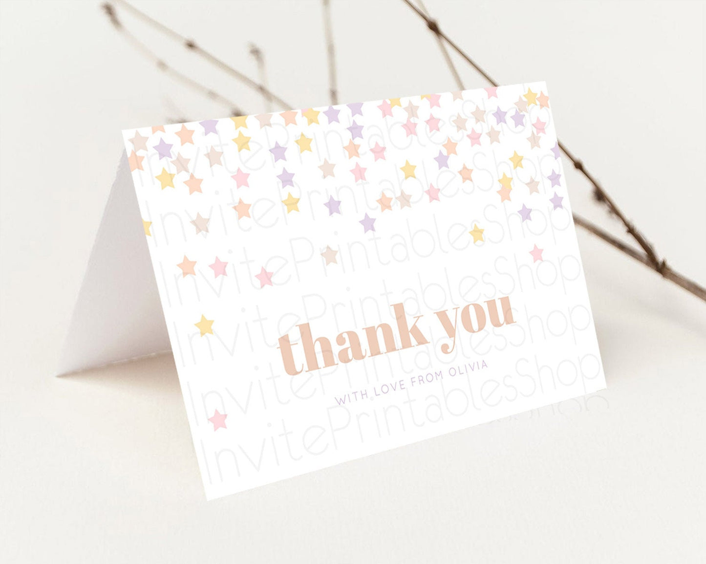 Star Thank You Card Pastel Stars Thank You Shooting Star Rainbow Colorful Confetti Twinkle Little Star Birthday Teacher Thank You D10810