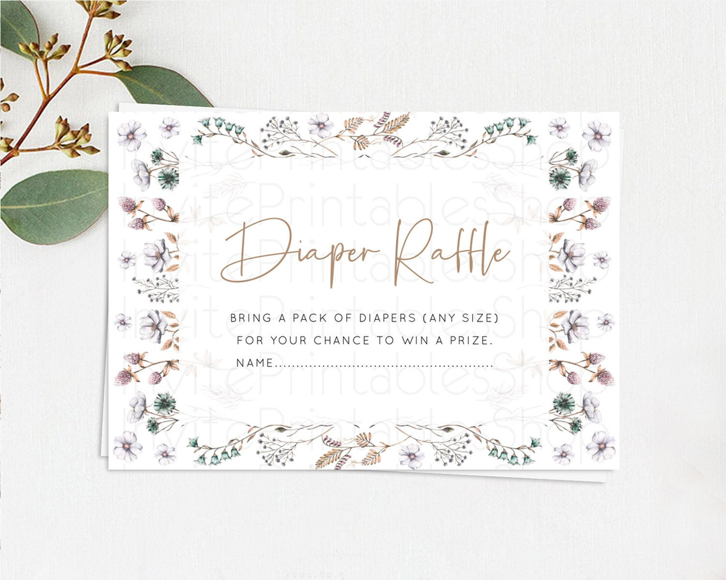 Editable Secret Garden Diaper Raffle Card Boho Wildflower Diaper Raffle Inse