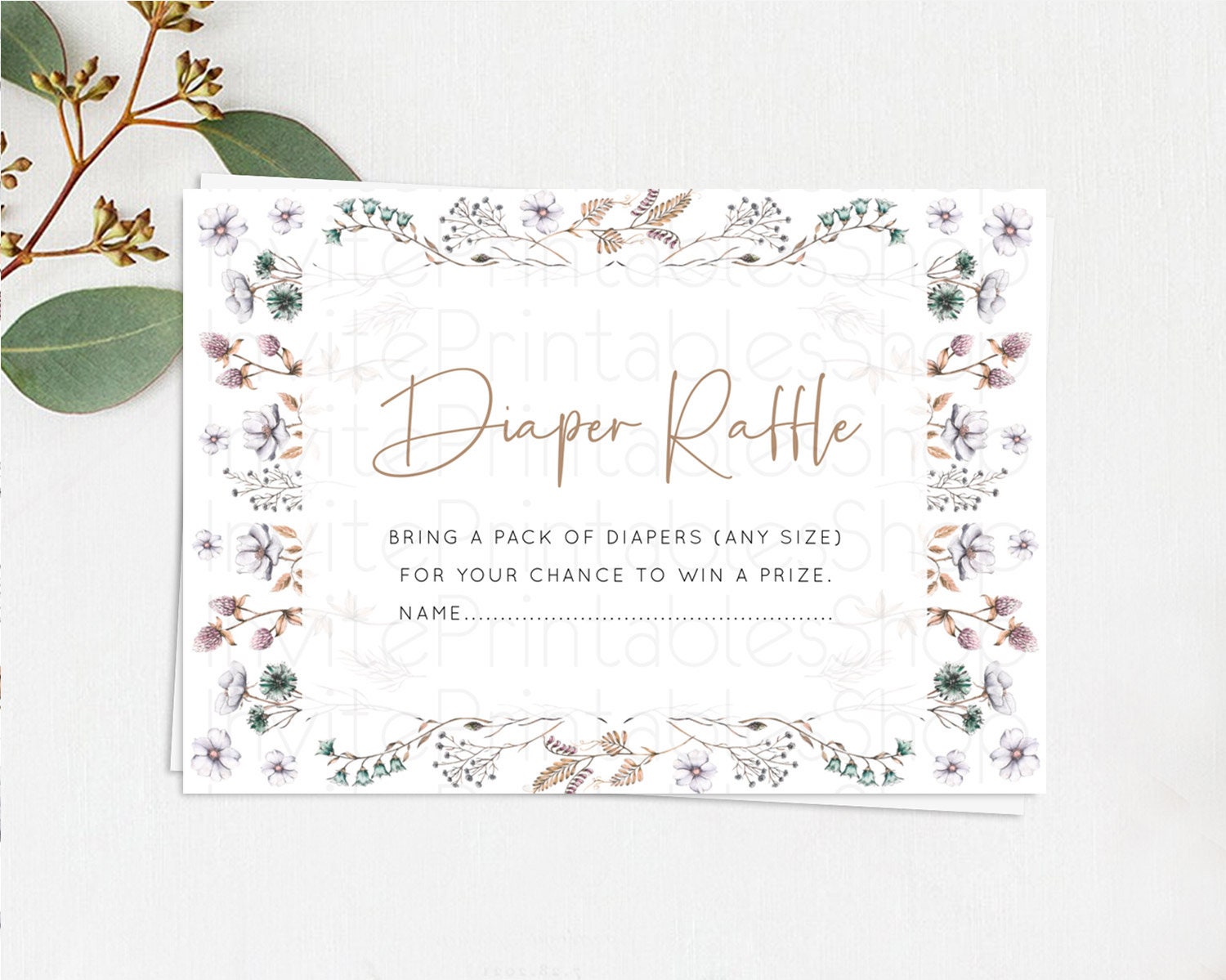 Editable Secret Garden Diaper Raffle Card Boho Wildflower Diaper Raffle Inse