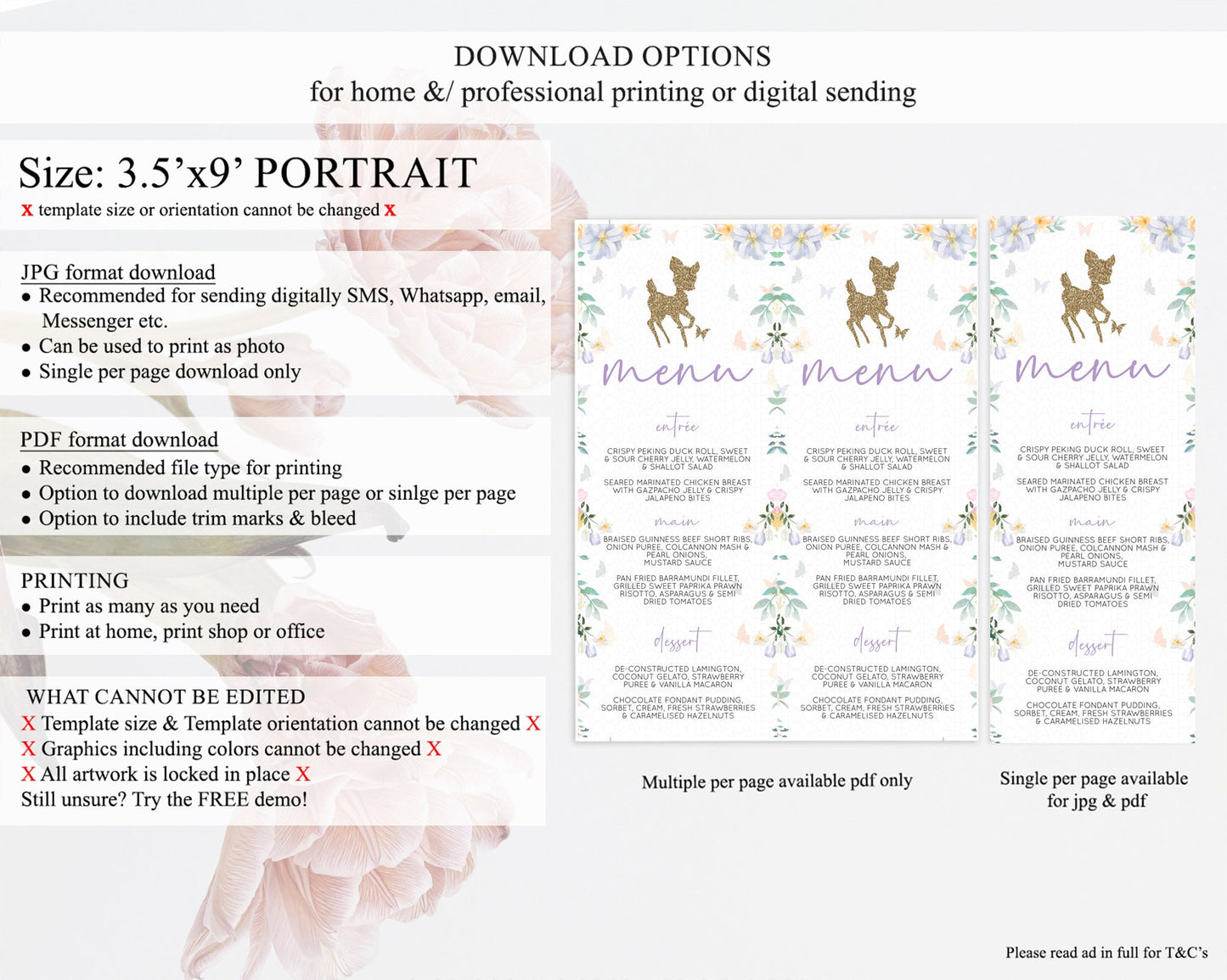 Fawn Menu Deer Menu Template Pastel Floral Deer Table Decor Enchanted Forest Butterfly Floral Dinner Dessert Menu Party Food Menu D10477