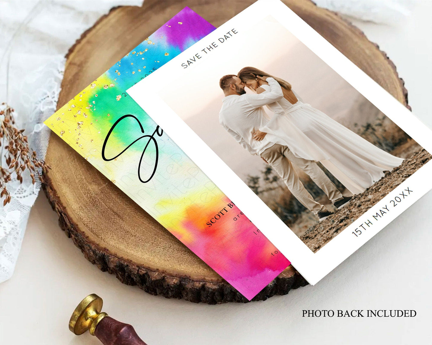Tie Dye Save The Date Template Rainbow Pastel Ombre Watercolor Party For 1st Birthday Baptism Baby Shower Bridal Shower Wedding D10462