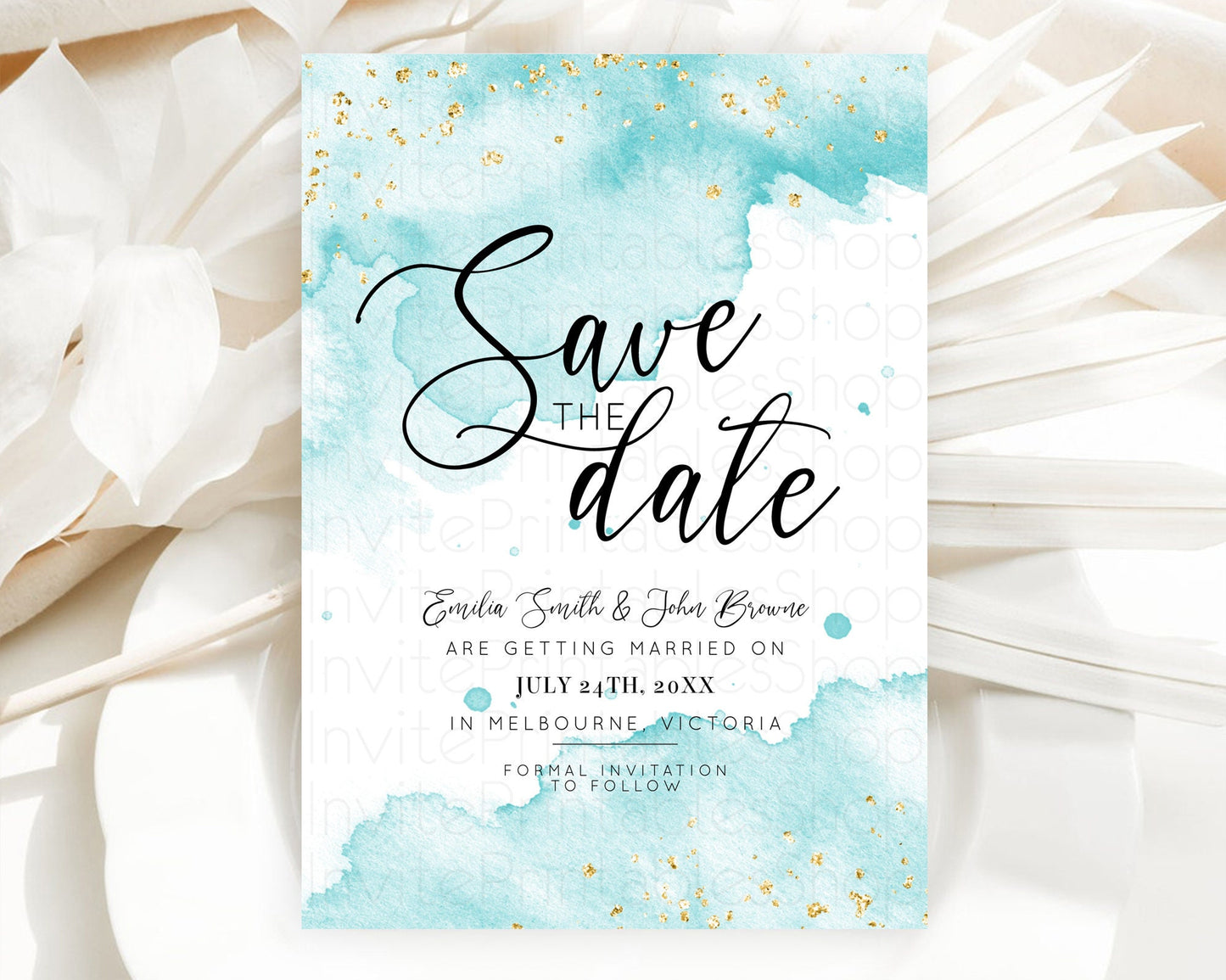 Blue Watercolor Save The Date Template Ombre Blue Watercolor Splash Party 1st Birthday Baby Shower Wedding Baptism Bridal Shower D10329