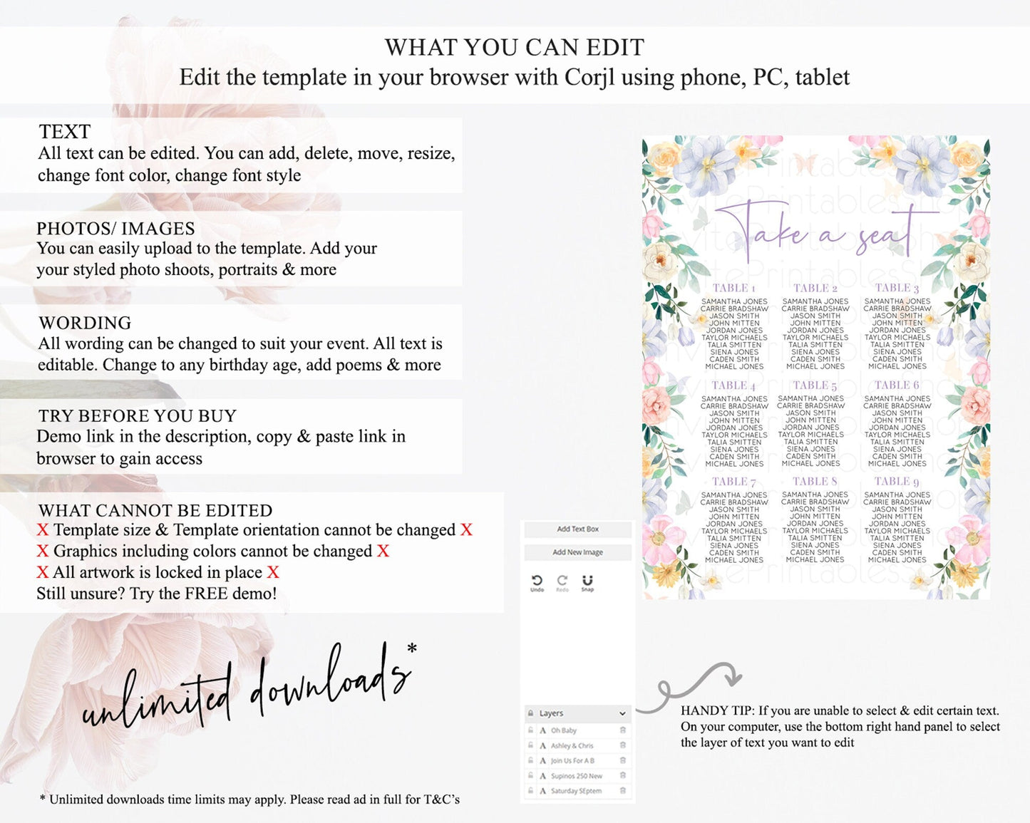 Secret Garden Seating Chart Wildflower Seating Chart Pastel Flowers Seating Chart Enchanted Garden Boho Floral Take A Seat Decor D10472