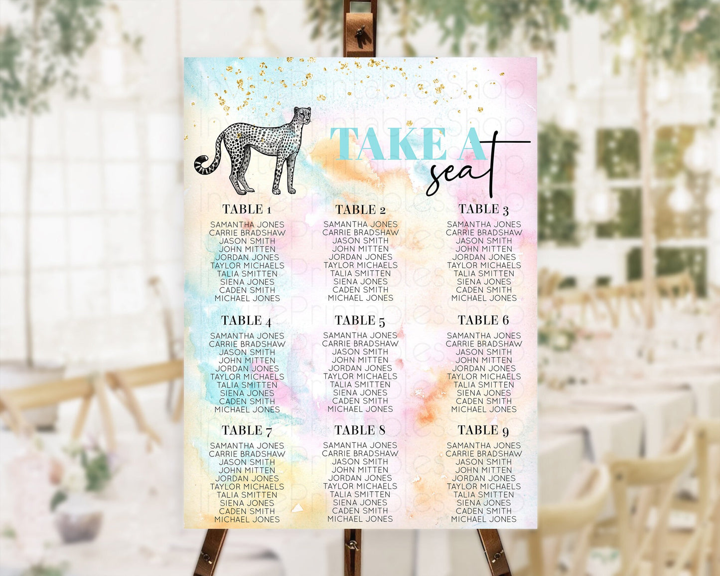 Cheetah Seating Chart Pastel Cheetah Seating Chart Cheetah Pastel Watercolor Seating Sign Rainbow Cheetah Seating Chart D10289