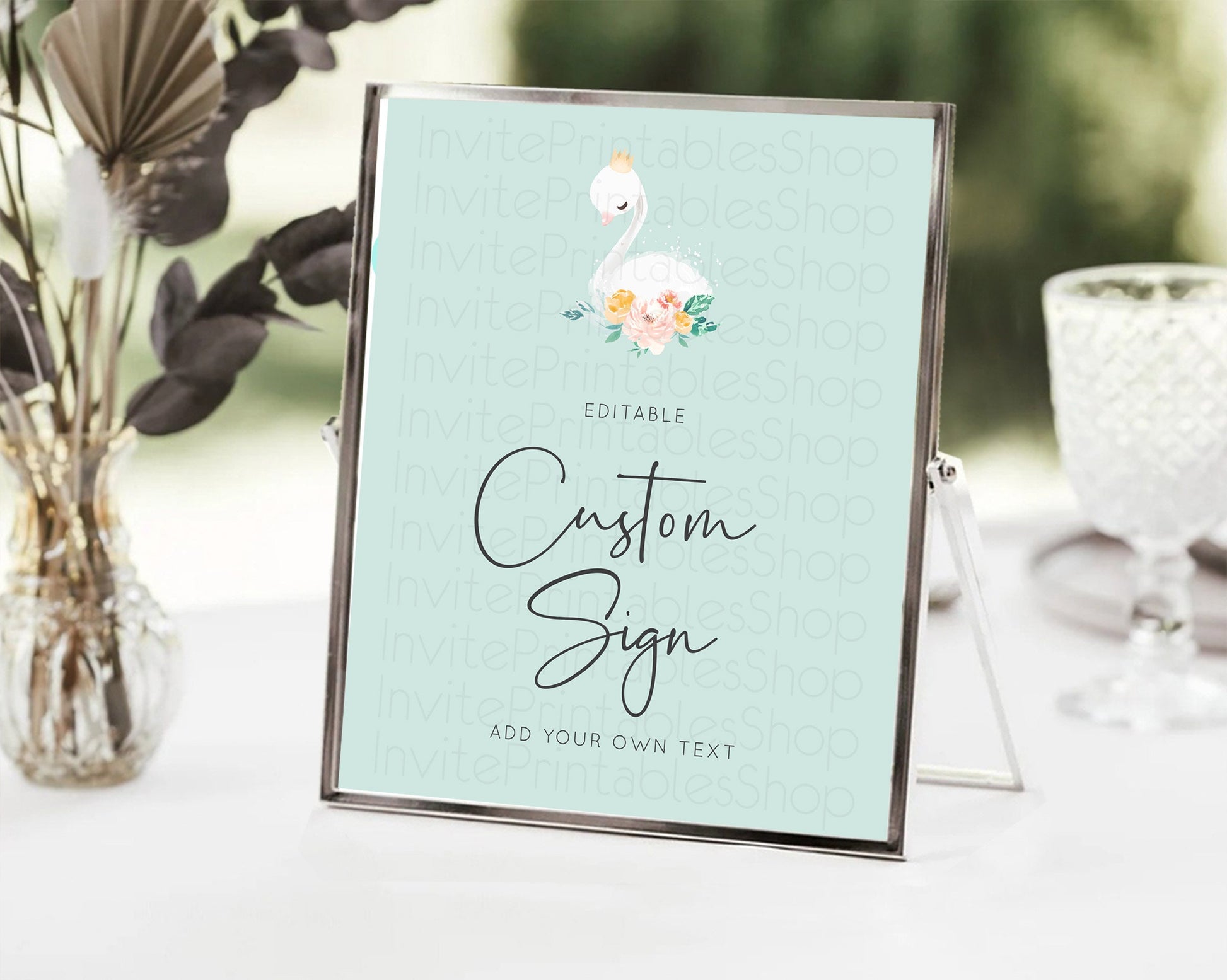 Editable Swan Table Sign Decor Swan Princess Ballet Party Enchanted Swan Lak