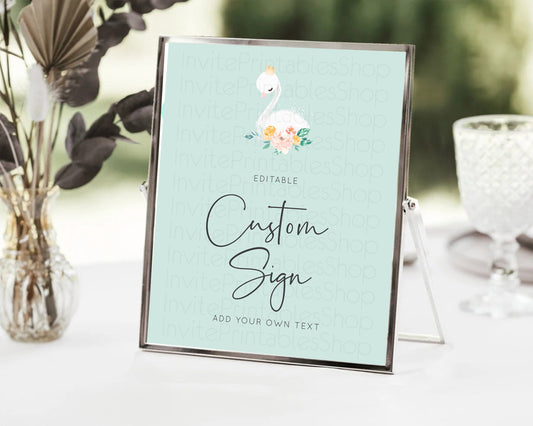 Editable Swan Table Sign Decor Swan Princess Ballet Party Enchanted Swan Lak
