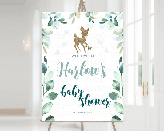 Editable Fawn Baby Shower Welcome Sign Deer Welcome Board Floral Deer Welcom