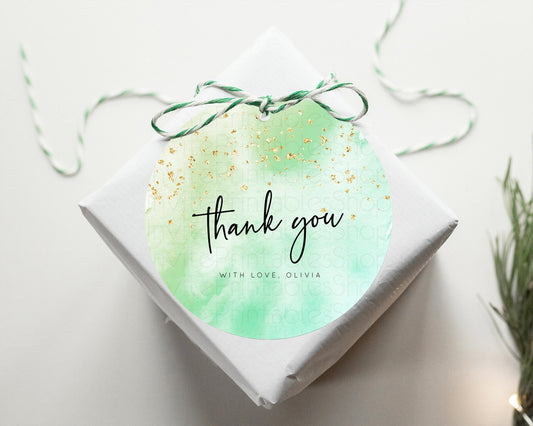 Green Thank You Tags Green Watercolor Thank You Gift Tags Pastel Green Party Décor Watercolor Splash Favor Tag Birthday Thank You D10170