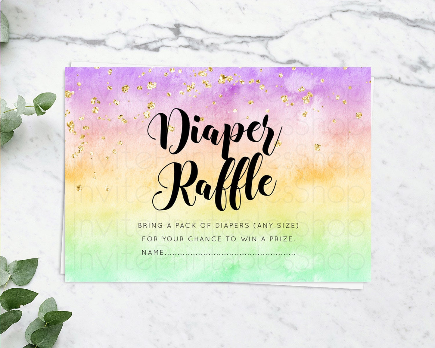 Pastel Diaper Raffle Card Pastel Rainbow Diaper Raffle Insert Colorful Ombre Watercolor Diaper Ticket Confetti Glitter Raffle Game D10512