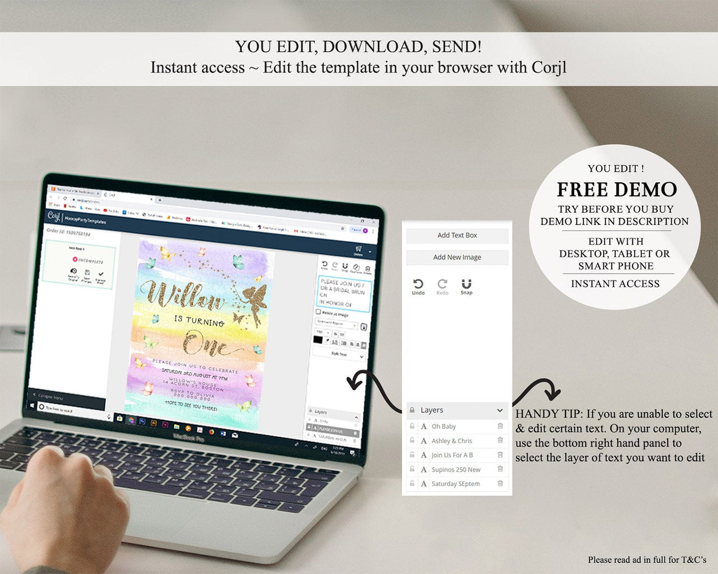 Pastel Fairy Birthday Invitation Pastel Butterflies Fairy Birthday Invitation Rainbow Ombre Watercolor 1st 2nd Birthday Invitation D23315