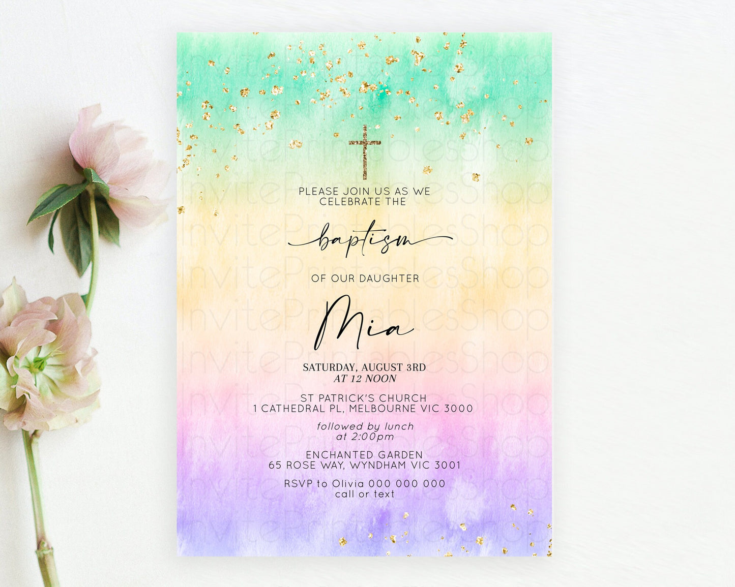 Editable Pastel Baptism Invitation Pastel Colors Watercolor Baptism 1st Birt