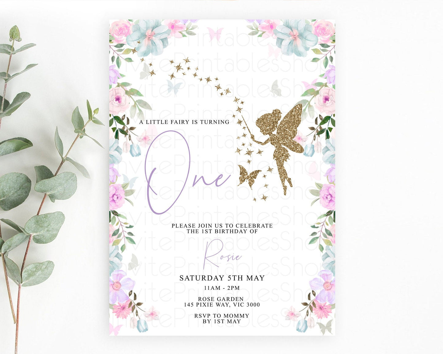 Fairy Birthday Invitation Fairy Invites Fairy Tea Party Fairy Garden Birthday Secret Garden Enchanted Garden Pastel Floral Butterfly D10475
