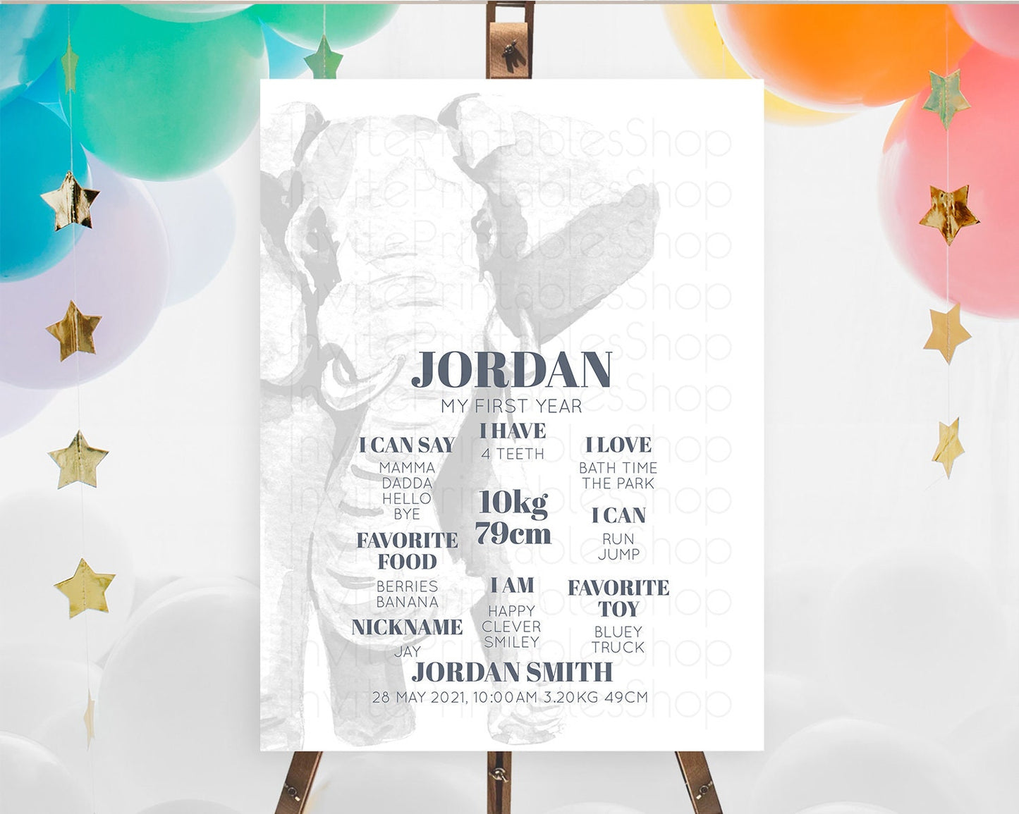 Elephant First Birthday Milestone Board Elephant Milestone Poster One Wild Year Safari Adventure Elephant Zoo Birthday Welcome Sign D10292