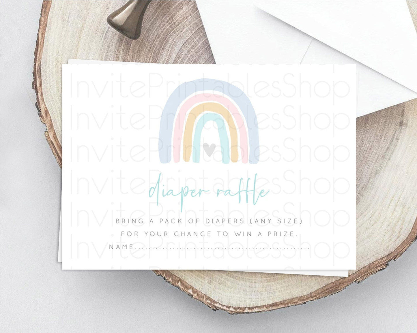 Pastel Rainbow Diaper Raffle Card Boho Rainbow Diaper Insert Boho Rainbow Diaper Ticket Pastel Watercolor Baby Shower Raffle Game D10214