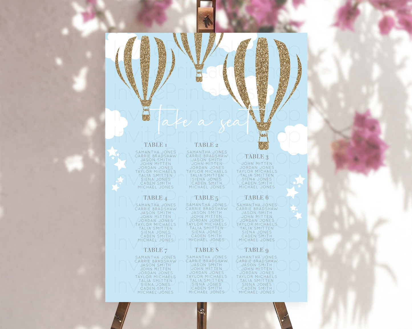 Hot Air Balloon Seating Chart Hot Air Balloon Seating Chart Adventure Awaits Up & Away Glitter Blue Watercolor Seating Take a Seat D10332