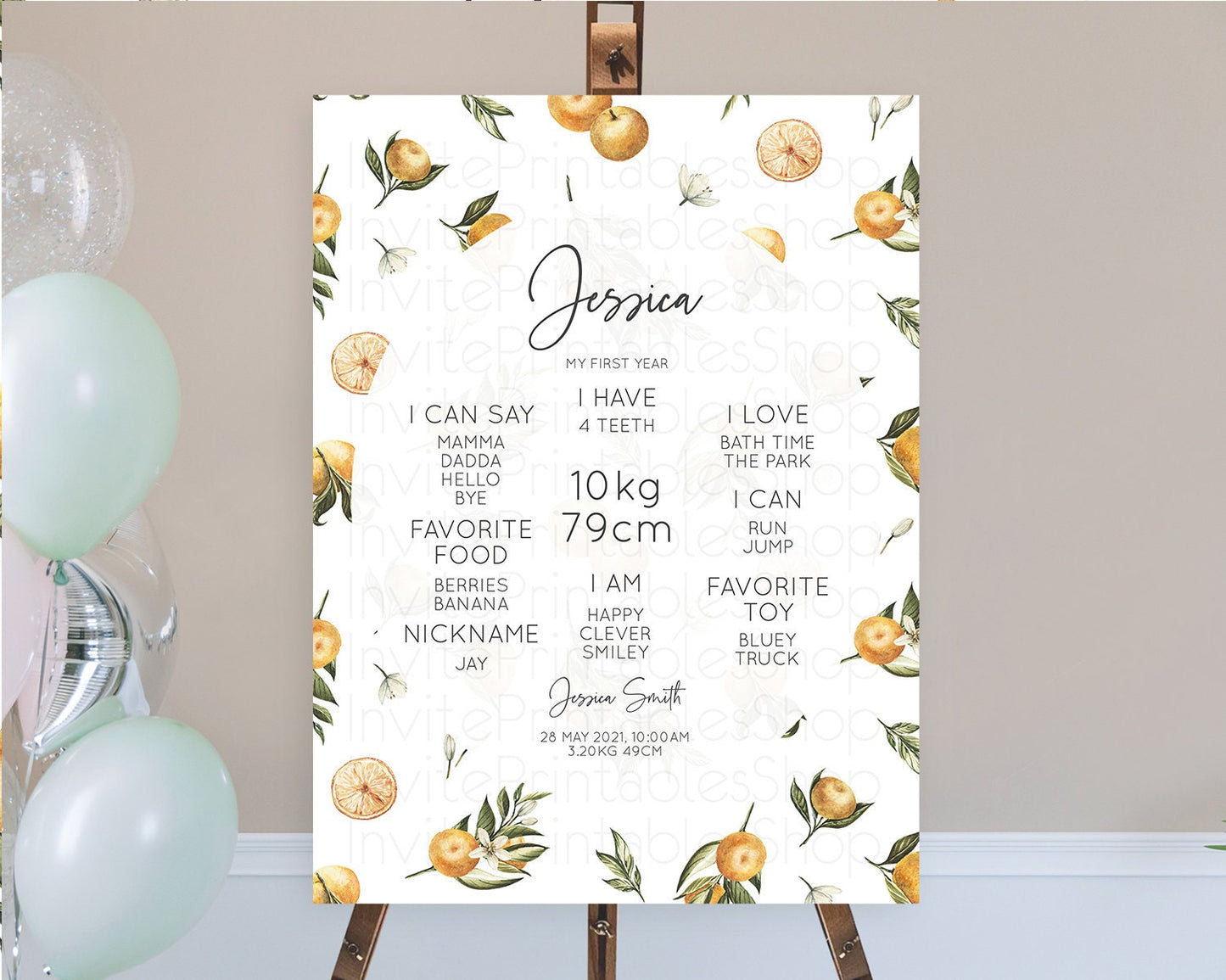 Citrus First Birthday Milestone Board Lemon Milestone Poster Orange Milestone Poster Citrus Floral Décor 1st Birthday Welcome Sign D10545