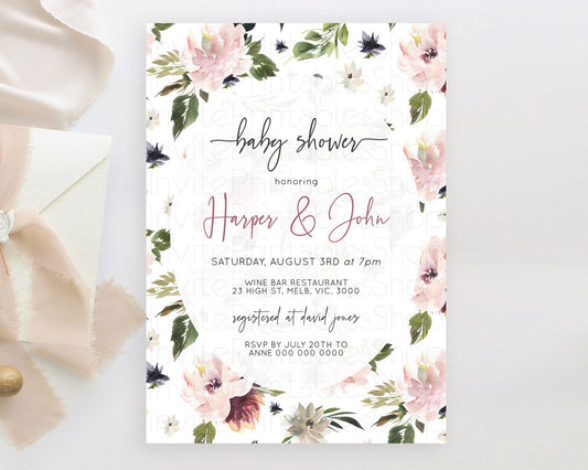 Wildflower Baby Shower Invitation Secret Garden Baby Shower Invitation Pastel Flowers Invite Enchanted Garden Shower Floral Theme D10538