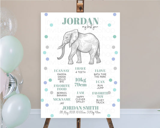 Elephant First Birthday Milestone Board Elephant Milestone Poster One Wild Year Safari Adventure Elephant Zoo Birthday Welcome Sign D10859