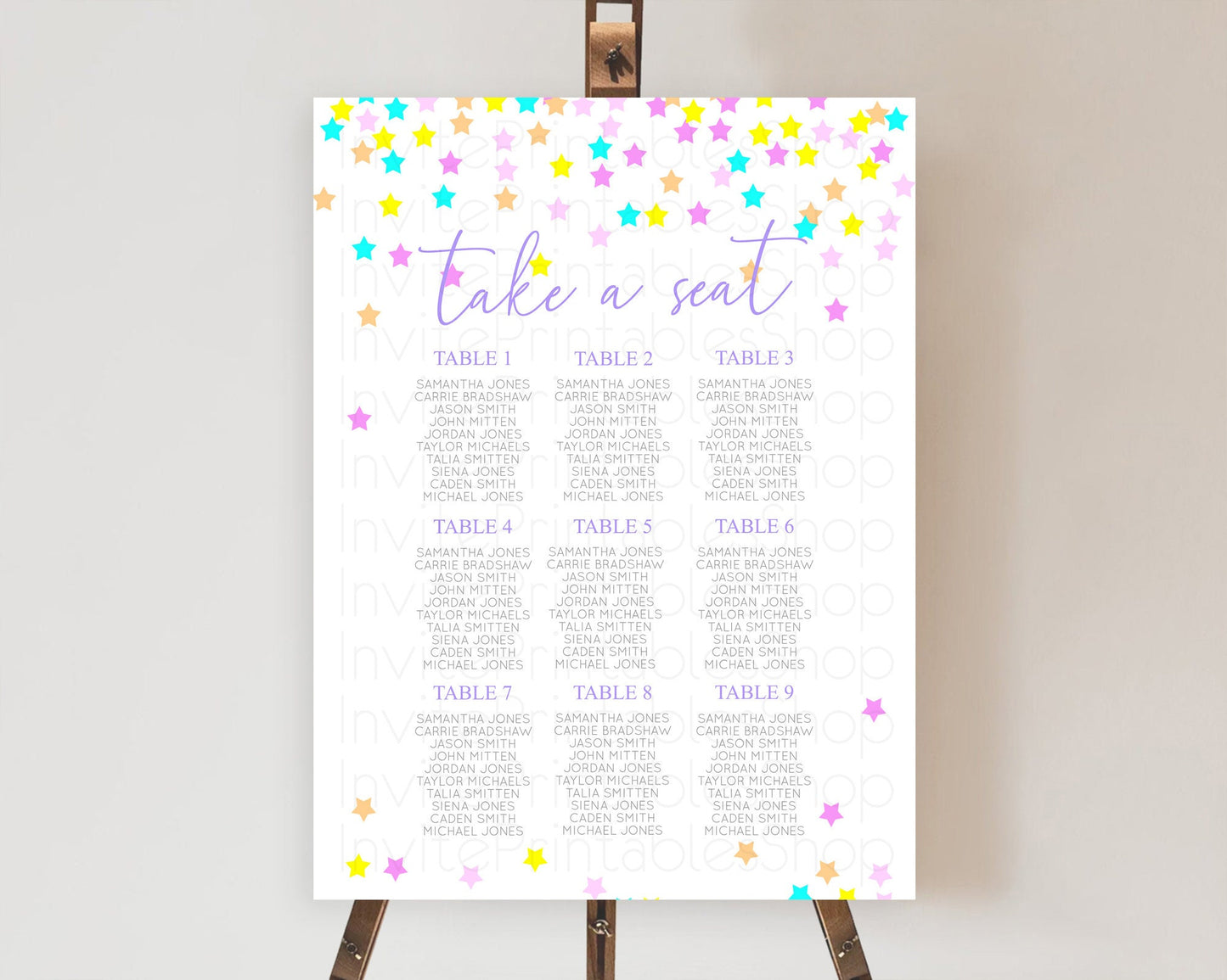 Star Seating Chart Pastel Stars Seating Chart Shooting Star Sprinkle Stars Rainbow Colorful Confetti Twinkle Little Star Decor D10397