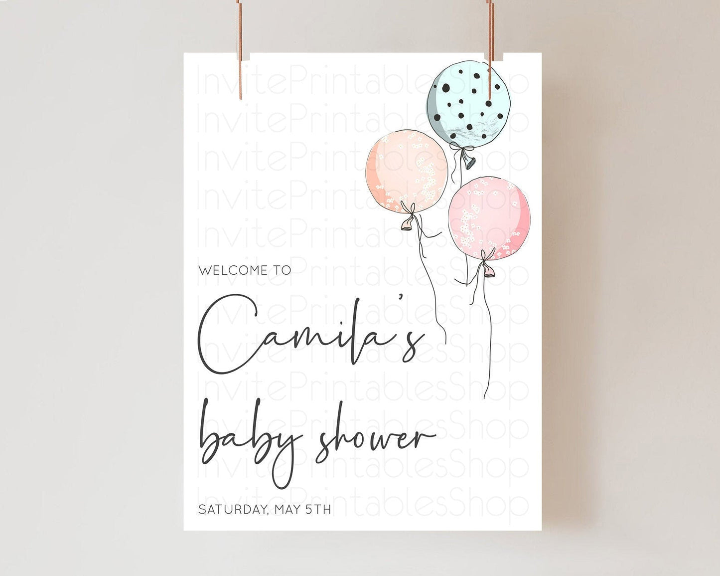 Pastel Balloons Baby Shower Welcome Sign Colorful Balloon Welcome Board Rainbow Balloon Welcome Poster Confetti Balloon Welcome Sign D10868