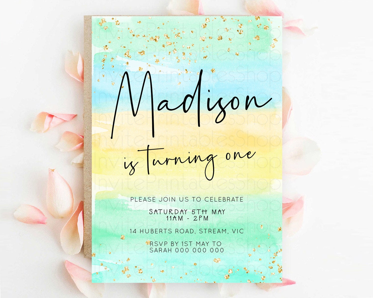 Editable Pastel Birthday Invitation Ombre Watercolor Birthday Invitation Gli