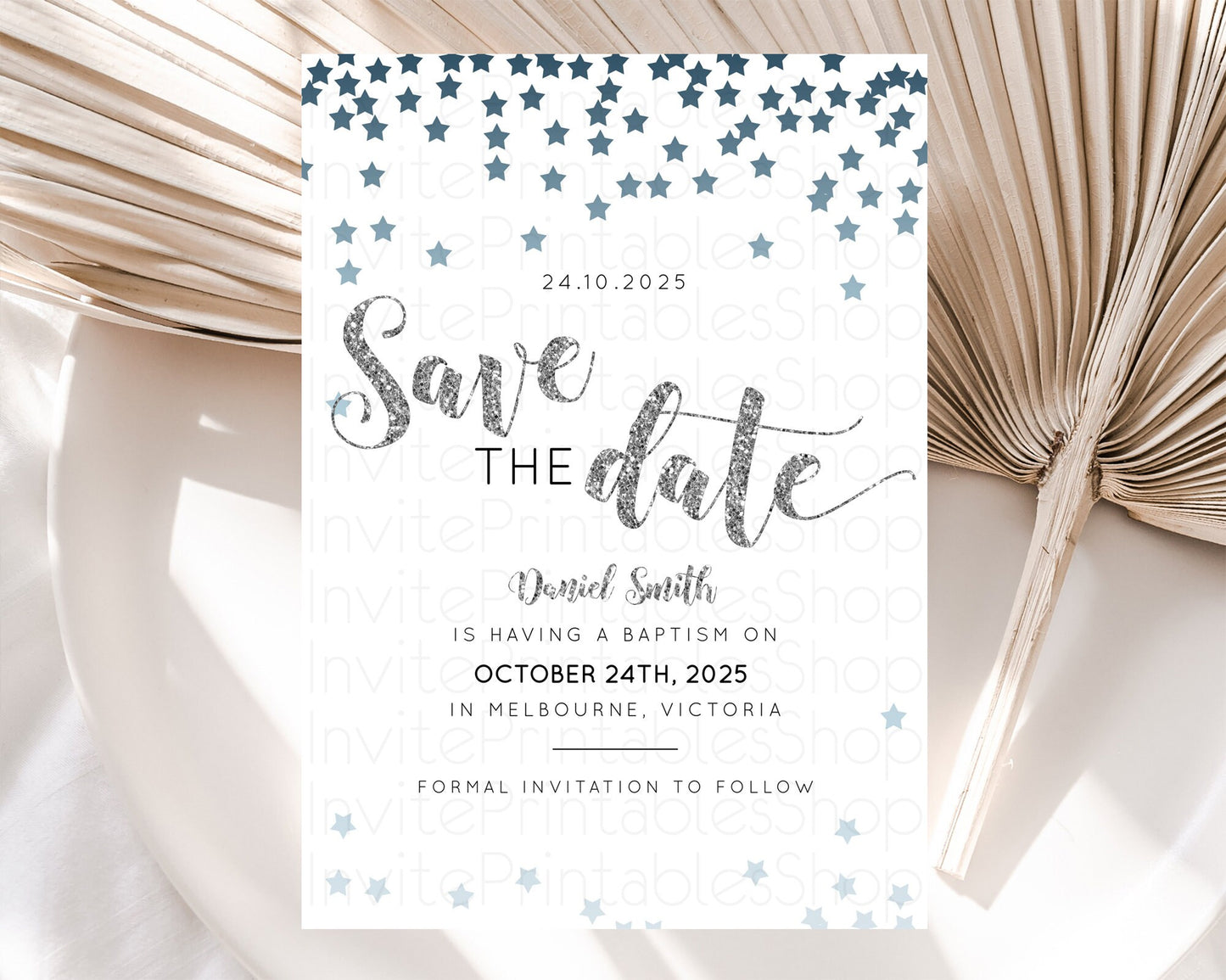 Twinkle Stars Save The Date Template Pastel Twinkle Little Star Party Shooting Star Confetti Sprinkles Birthday Baptism Baby Shower D10330