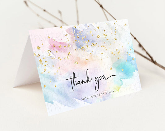 Pastel Thank You Rainbow Thank You Card Colorful Pastel Birthday Thank You Card Confetti Watercolor Pastel Teacher Thank You Cards D10424