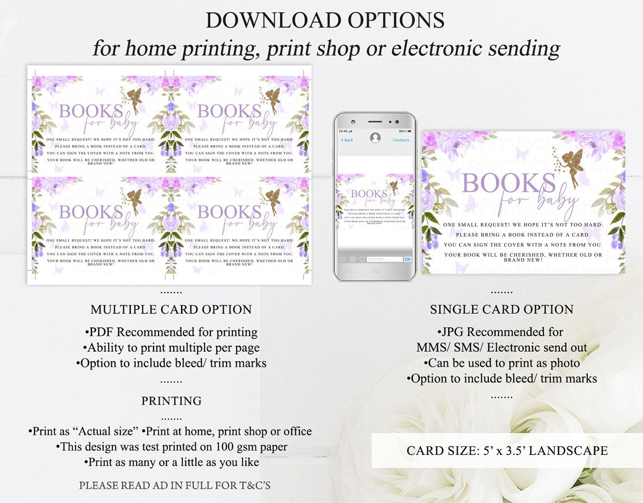 Fairy Floral Books for Baby Card Enchanted Garden Book Insert Glitter Gender Neutral Book Instead Card Pastel Colors Book Poem Request 47