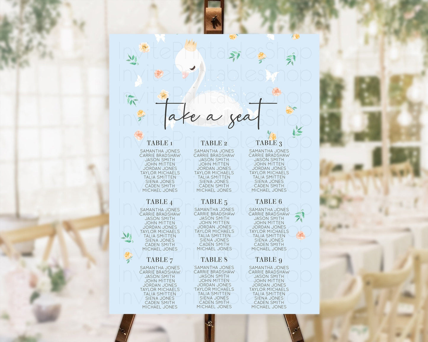Swan Seating Chart Swan Princess Ballet Seating Sign Watercolour Pastel Floral Enchanted Forest Swan Lake Party Decor Secret Garden D10903