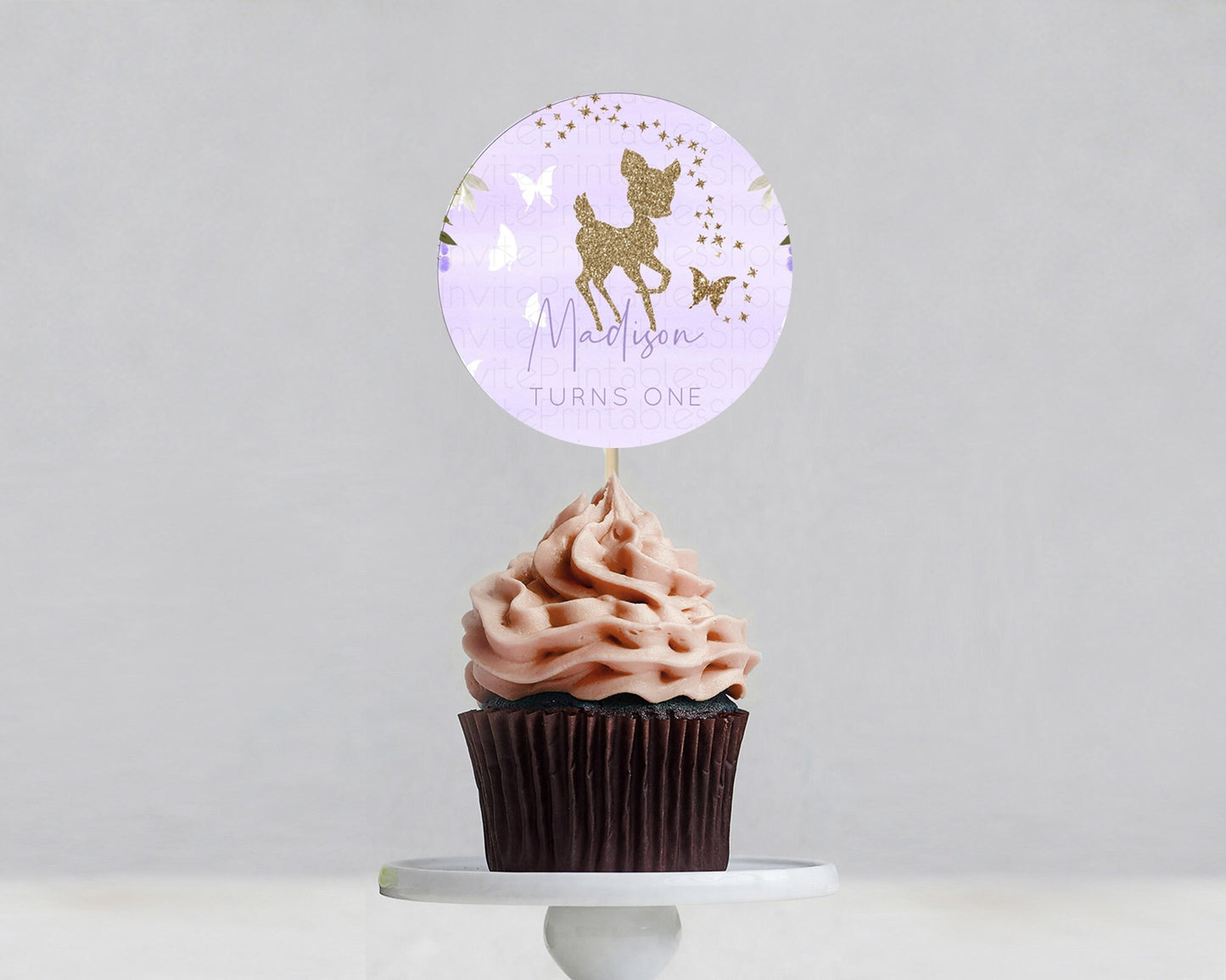 Fawn Cupcake Toppers Deer Cupcake Toppers Enchanted Forest Party Butterfly Pastel Flowers Woofland Cupcake Toppers First Birthday D10963