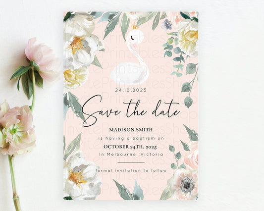Editable Swan Save The Date Template Swan Princess Ballet Party Enchanted Sw