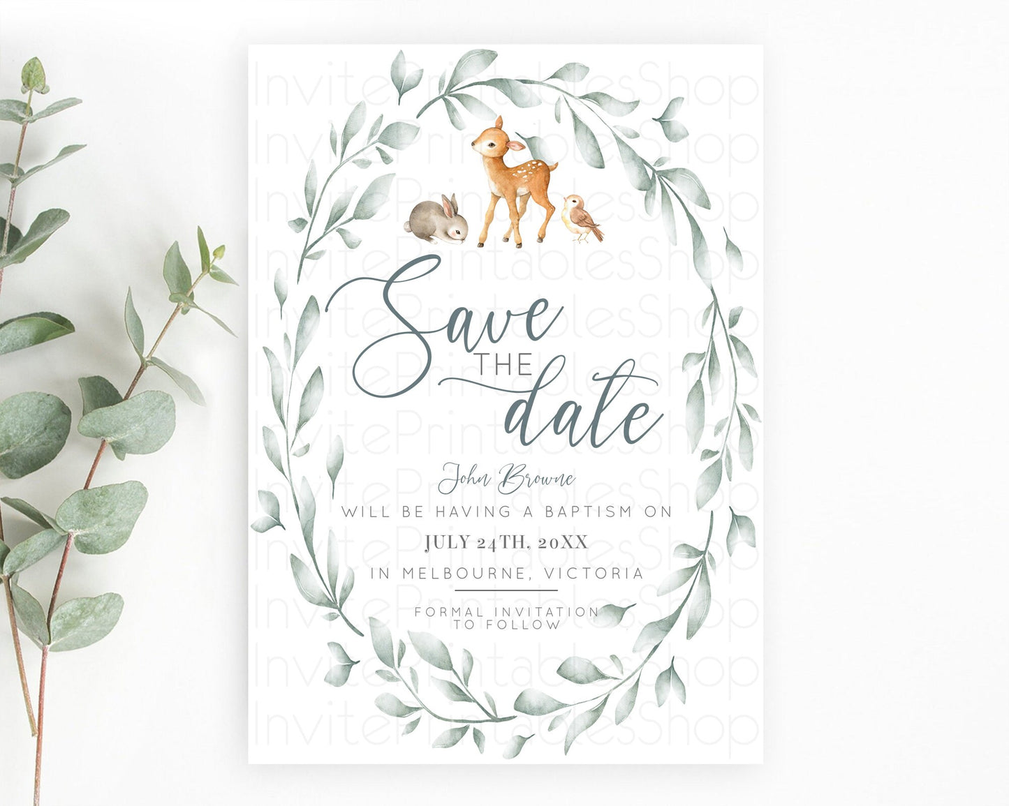 Fawn Deer Save The Date Template Pastel Floral Deer Enchanted Forest Butterfly Party 1st Birthday Baptism Baby Shower Bridal Shower D10872