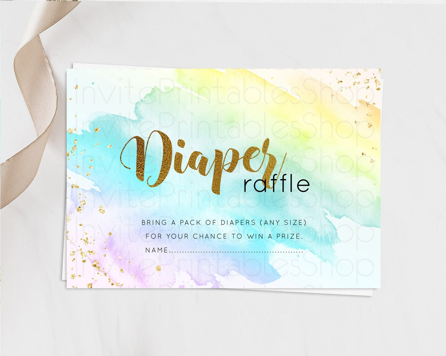 Pastel Diaper Raffle Card Pastel Rainbow Diaper Raffle Insert Colorful Ombre Watercolor Diaper Ticket Confetti Glitter Raffle Game D11026