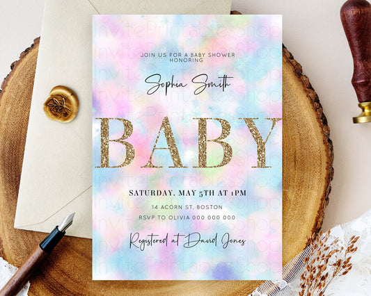 Editable Pastel Baby Shower Invitation Rainbow Baby Shower Invitation Colorf