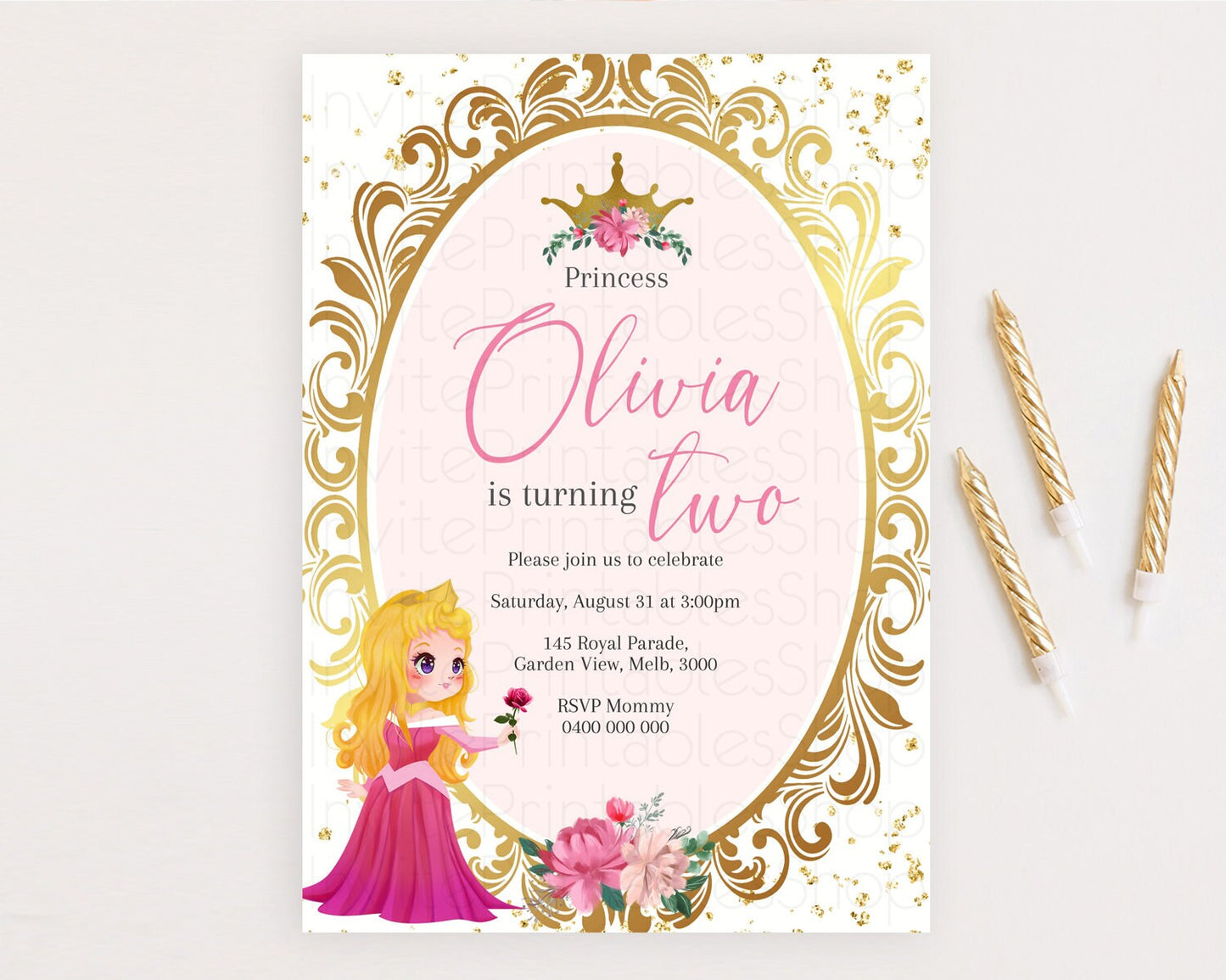 Princess Birthday Invitation Castle Invitation Royal Birthday Fairy Tale Enchanted Mirror Pastel Floral Garden 1st First Birthday D10743