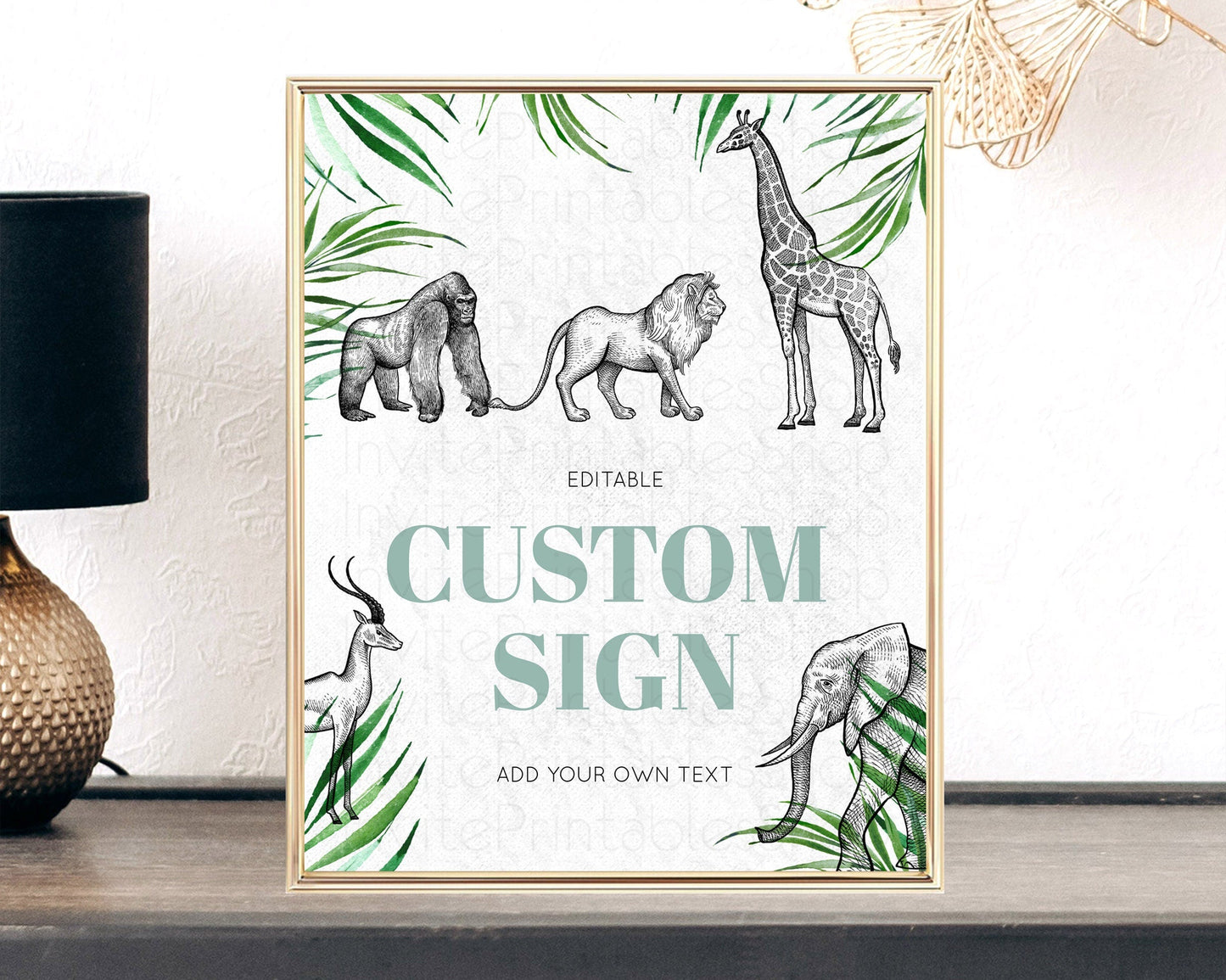 Safari Adventure Table Sign Decor Lion Gorilla Elephant Rhino Animals Party Tropical Palm Zoo Theme 1st Birthday Baptism Baby Shower D10853