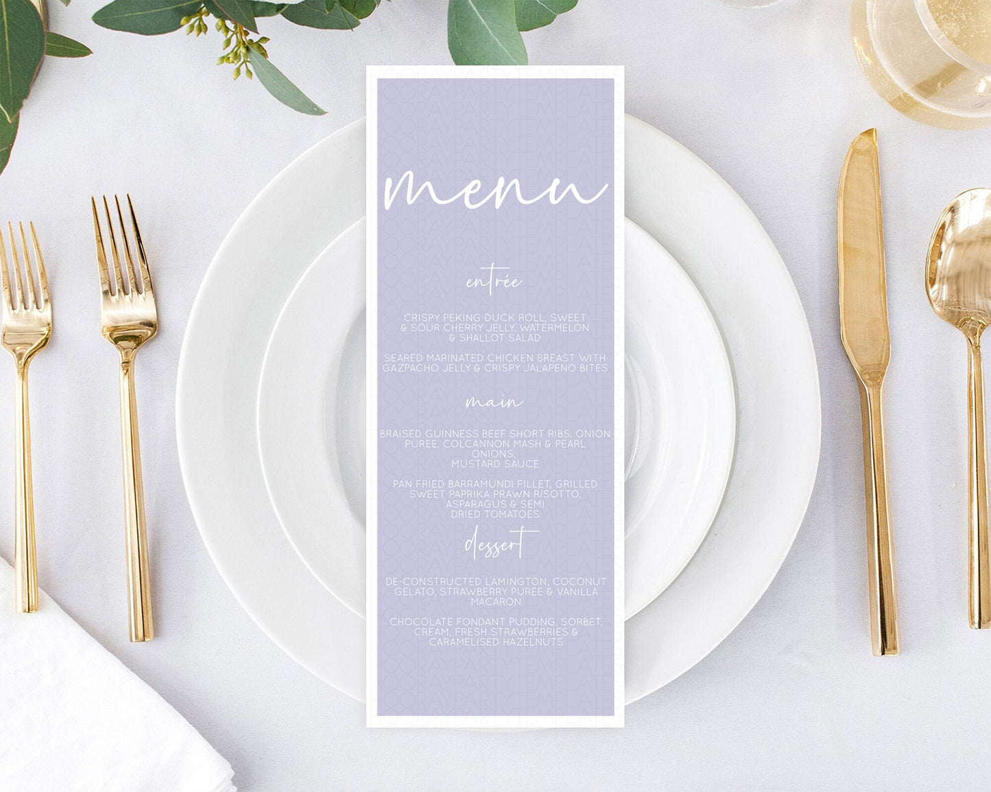 Purple Menu Pastel Purple Menu Template Purple Minimal Table Decor Modern Purple Menu Simple Purple Dinner Dessert Menu Food Menu D10942