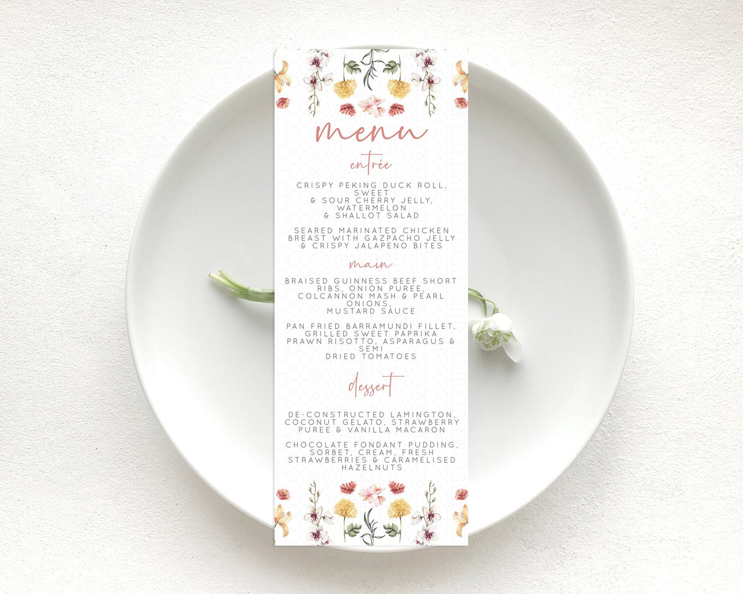 Secret Garden Menu Wildflower Menu Template Pastel Flower Garden Table Decor Boho Floral Dinner Dessert Floral Party Food Menu D10682