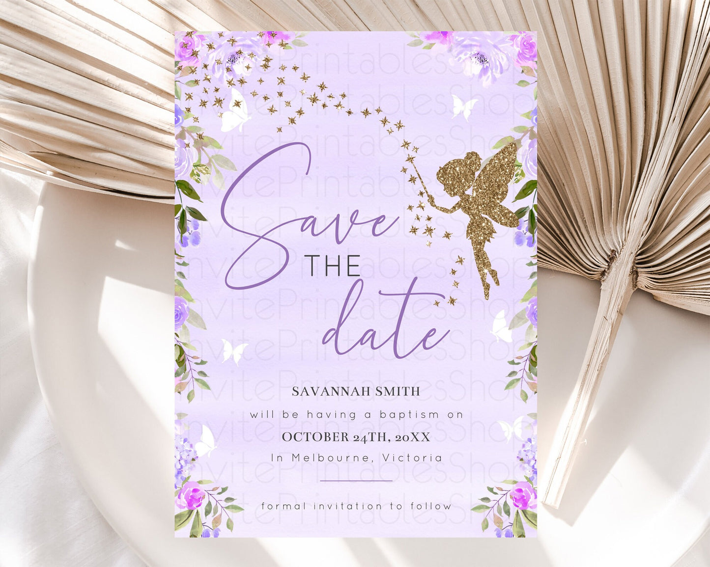 Fairy Save The Date Template Enchanted Garden Pastel Floral Butterfly Party Secret Garden Birthday Baptism Baby Shower Bridal Shower D10910