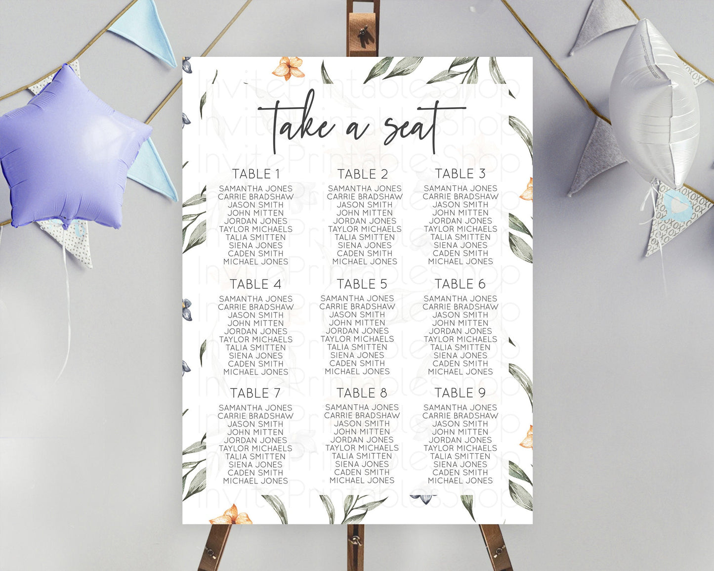 Green Leaf Seating Chart Leave Seating Chart Simple Greenery Seating Sign Eucalyptus Fern Spray Leaves Minimal Leaf Watercolour D10544