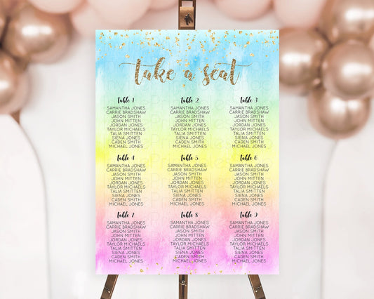 Editable Rainbow Seating Chart Pastel Seating Chart Colorful Pastel Watercol