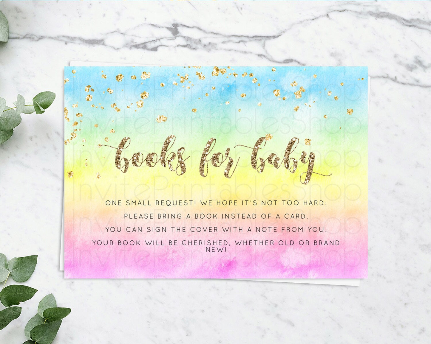 Pastel Books For Baby Card Pastel Rainbow Book Insert Colorful Ombre Watercolor Book Card Confetti Glitter Baby Book Poem Request D10479